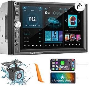 Photo 1 of Double Din Car Stereo Compatible with Apple Carplay and Android Auto, 7-Inch HD Touchscreen with Voice Control, Mirror Link, Rear View Camera