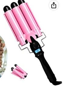 Photo 1 of 3 Barrel Curling Iron with LCD Temperature Display Pink/Black 