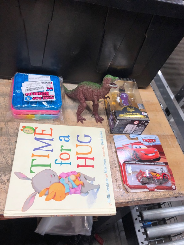 Photo 1 of Kids Toy Bundle, 6 Items
Set of Pop It Toys, Dinosaur Toy, Small Toy Car, LeBron James Toy, Time For Hugs Story Box