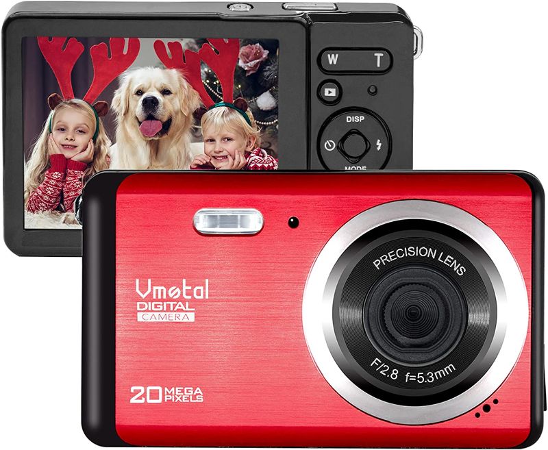 Photo 1 of 2.8 inch TFT LCD Rechargeable FHD 1080P Mini Digital Camera, Vmotal Video Camera Digital Students Cameras with 8X Digital Zoom 20 MP HD Compact Camera for Kids/Beginners/Elderly (Red)
