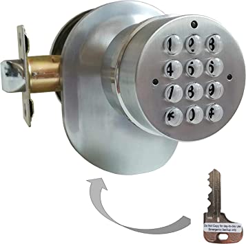 Photo 1 of ***PIN LOCKED*** SoHoMiLL Electronic Door Knob with Backup Mechanical Key (Spring Latch Lock; Not Deadbolt; Not Phone Connected), Single Front keypad YL 99 B