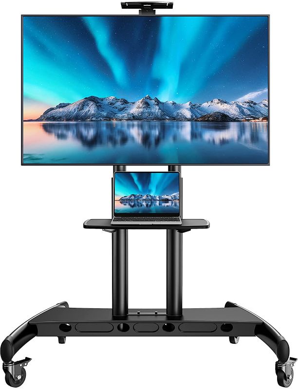 Photo 1 of ***INCOMPLETE, DAMAGE*** PERLESMITH Mobile TV Stand for 55-90 Inch Flat/Curved Screen TV Max VESA 800x500mm Outdoor TV Cart with Height Adjustable AV Shelf- UL Certificated Rolling Floor TV Stand Holds up to 200Lbs (PSTVMC07)
