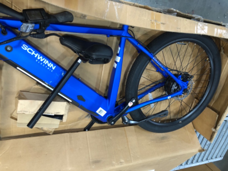 Photo 6 of Schwinn Adult Marshall 27.5" Step-Over Hybrid Electric Bike - Blue L/XL
*Major Damage*
