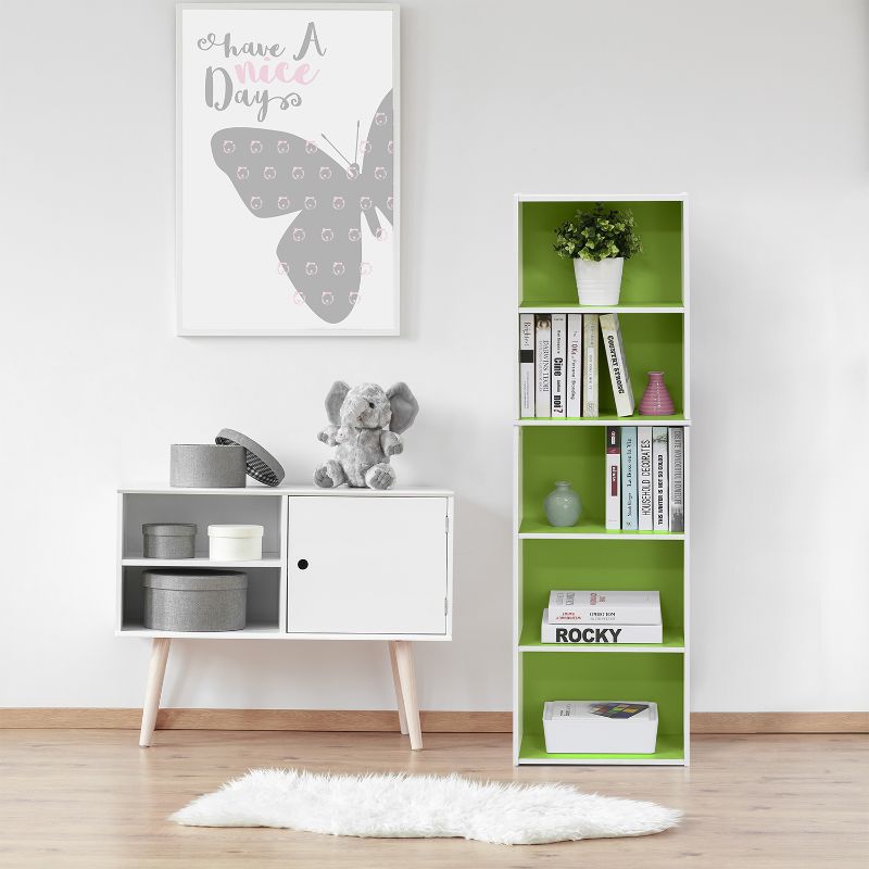 Photo 1 of 11055WH-GR 5-Tier Reversible Open Shelf Bookcase, White & Green
