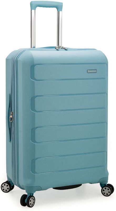 Photo 1 of Traveler's Choice Pagosa Indestructible Hardshell Expandable Spinner Luggage, Baby Blue, Checked-Medium 26-Inch
