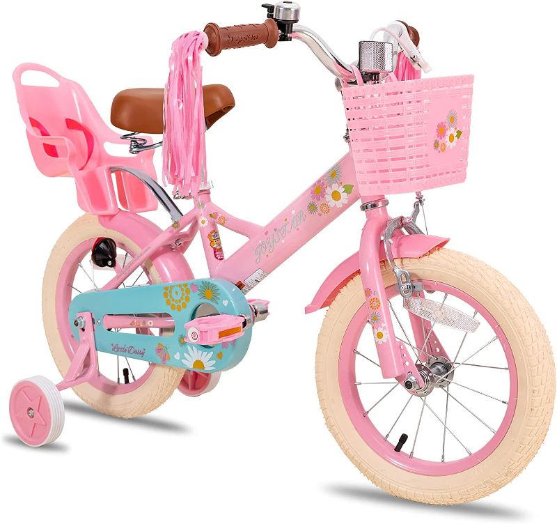 Photo 1 of JOYSTAR Little Daisy Kids Bike for 2-7 Years Girls with Training Wheels & Front Handbrake 12 Inch Princess Kids Bicycle with Basket Bike Streamers Toddler Cycle Bikes, Blue Pink White
