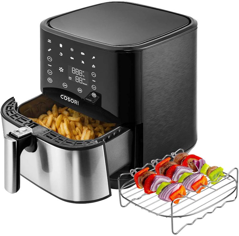 Photo 1 of COSORI 5.8-Qt Air Fryer Oven CP258-AF, with 100 Recipes book(more online recipe), 11 Functions and Digital Touch Screen, Nonstick & Dishwasher-Safe Square Basket, Stainless steel, Black
