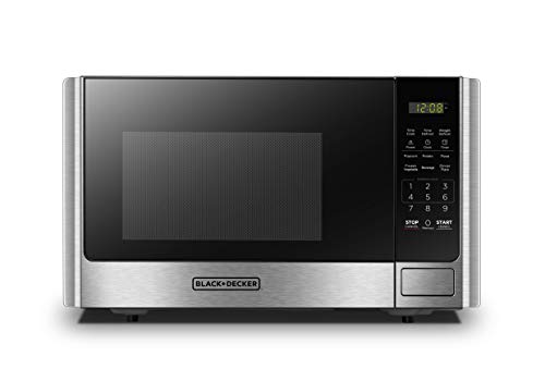 Photo 1 of BLACK+DECKER Digital Microwave Oven with Turntable Push-Button Door, Child Safety Lock, Stainless Steel, 0.9 Cu.ft
