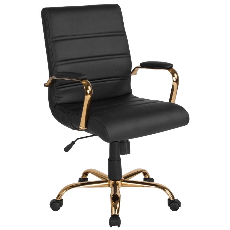 Photo 1 of Flash Furniture Leathersoft Mid-Back Office Chair with Chrome Base and Arms, Black/Gold
