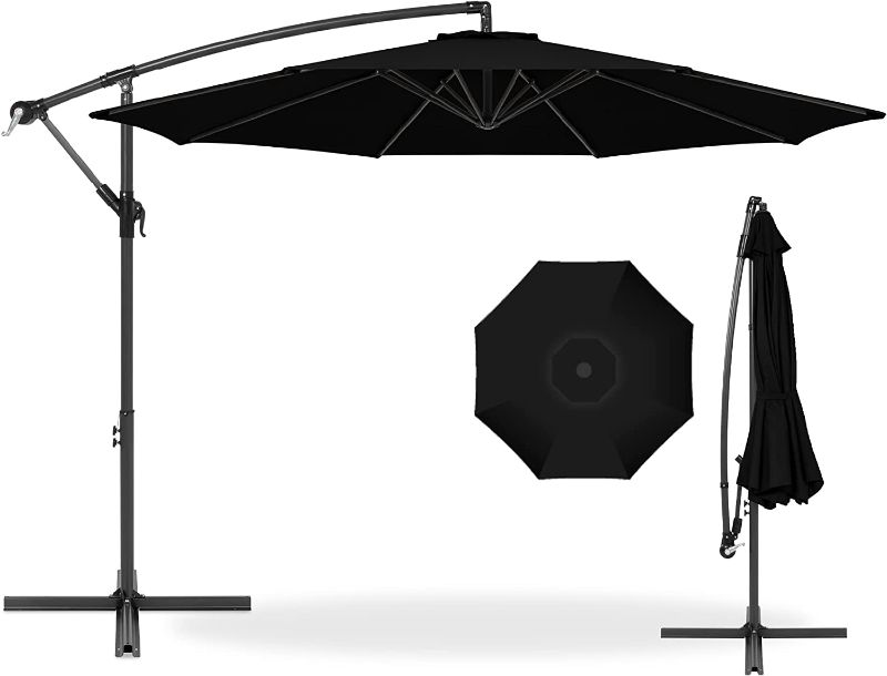 Photo 1 of **MISSING STAND** Best Choice Products 10ft Offset Hanging Market Patio Umbrella w/Easy Tilt Adjustment, Polyester Shade, 8 Ribs for Backyard, Poolside, Lawn and Garden - Black
