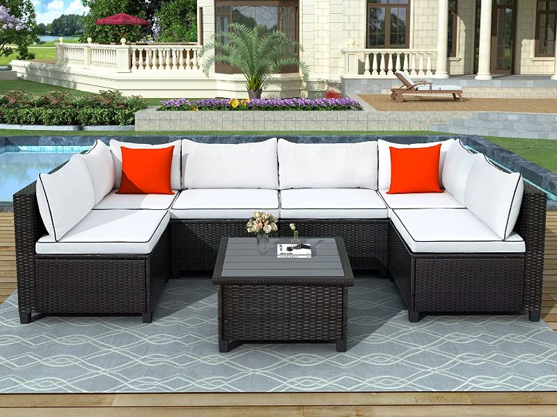 Photo 1 of **INCOMPETE SET BOX 2 OUT OF 3** TXXM U-Style Quality Rattan Wicker Patio Set, U-Shape Sectional Outdoor Furniture Set with Cushions and Accent Pillows Patio Furniture


