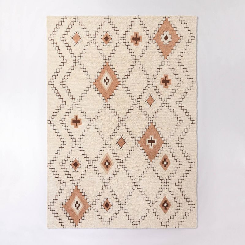 Photo 1 of 7'x10' Northridge Hand Tufted Wool Shag Diamond Area Rug Ivory - Threshold™ Designed with Studio McGee
