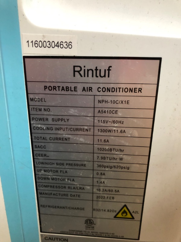 Photo 7 of ***PARTS ONLY*** Portable Air Conditioner - Rintuf 2022 14000 BTU Portable AC Unit, Cools Rooms up to 700 Sq.ft, Also as Dehumidifier & Fan, with 24H Timer Remote Control Window Kit Exhaust Hose for Home Living Rooms Bedroom
