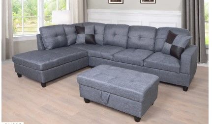 Photo 1 of (Parts Only) - MEGA Furnishing 3 PC Sectional Sofa Set, Gray Linen Lift -Facing Chaise with Free Storage Ottoman
- Missing/loose hardware 