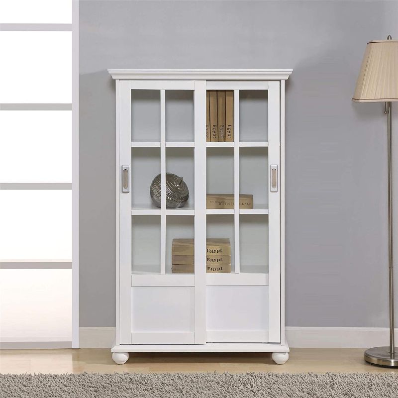 Photo 1 of Altra Aaron Lane Bookcase with Sliding Glass Doors, White
