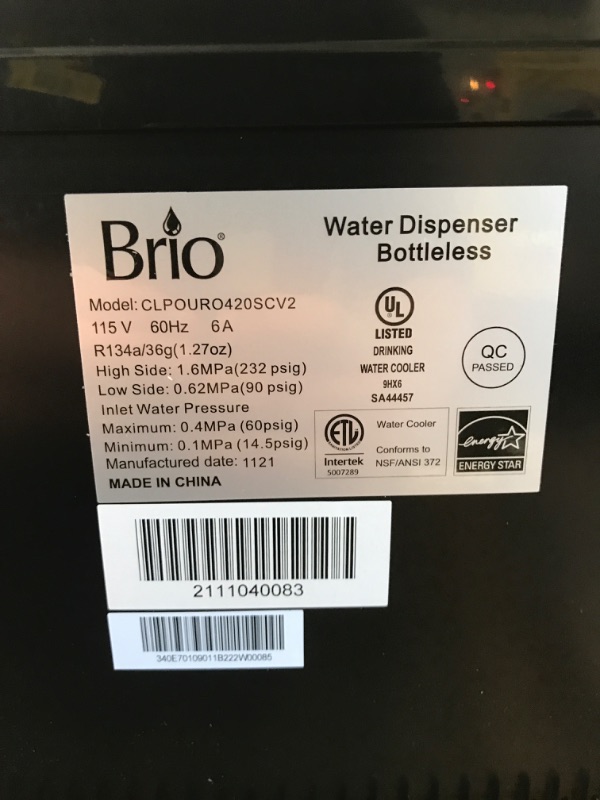 Photo 5 of Brio Commercial Grade Bottleless Ultra Safe Reverse Osmosis Drinking Water Filter Water Cooler Dispenser-3 Temperature Settings Hot, Cold & Room Water - UL/Energy Star Approved – Point of Use
