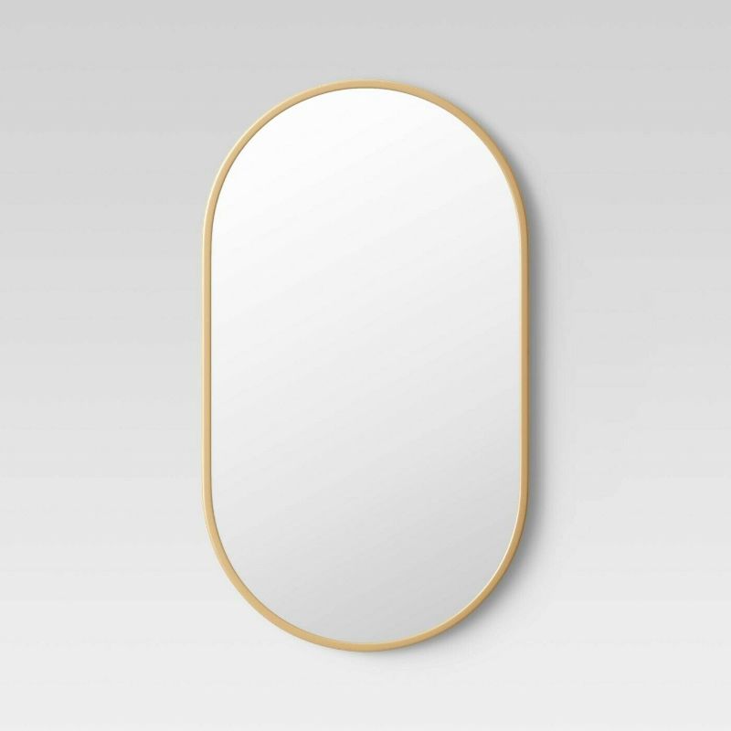 Photo 1 of 16" x 28" Metal Oval Pill Mirror Gold - Free Shipping & Free Return !
