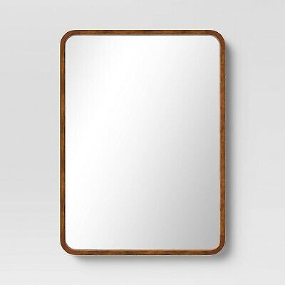 Photo 1 of 22" x 30" Rounded Rectangle Wall Mirror Walnut Brown - Threshold

