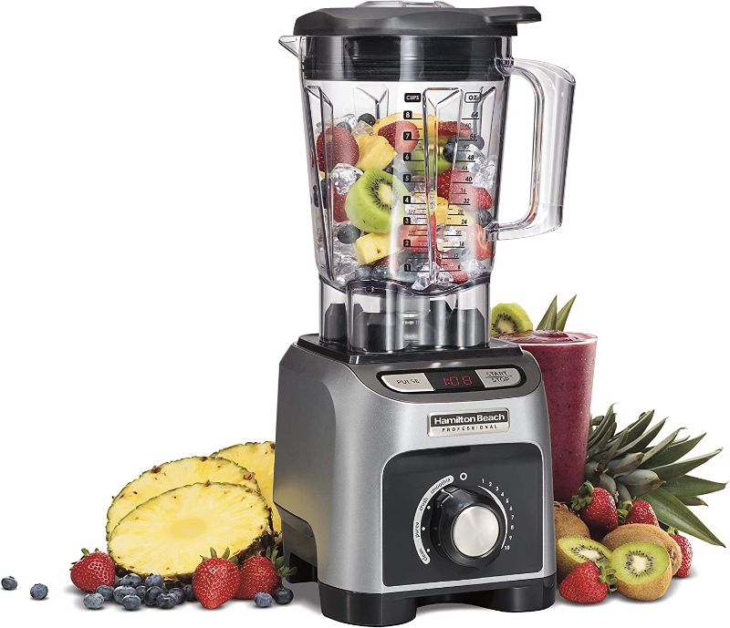 Photo 1 of Hamilton Beach Professional Professional 1800W Blender with 64oz BPA Free Jar, LED Timer, 4 Programs & Variable Speed Dial for Puree, Ice Crush, Shakes and Smoothies, Silver (58850)
