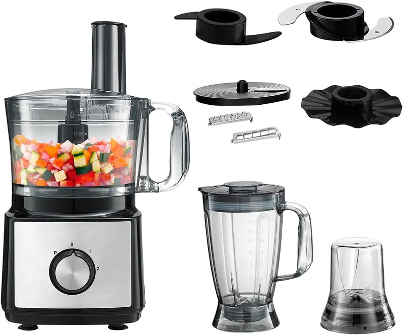 Photo 1 of Kognita Blender and Food Processor Combo, 500W 8 in 1 Smart Kitchen Blender with 2 Speeds, 4 Stainless Steel Blades, Dough Blade and Emulsifying Disc for Chopping,Kneading,Shredding and Slicing - 6-Cup Bowl,Silver
