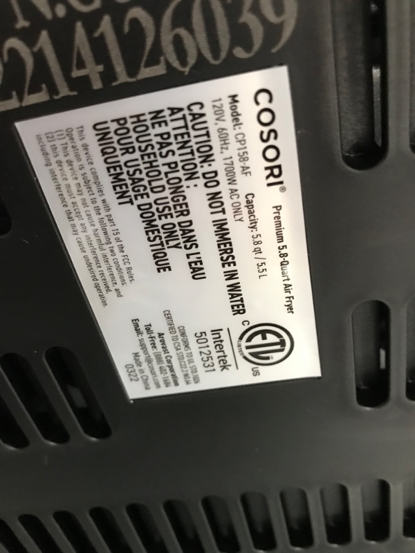 Photo 3 of -OPENED!!
Cosori CP158-AF Air Fryer 5.8QT

