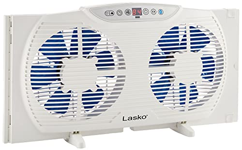 Photo 1 of (NONFUNCTIONAL) Lasko W09560 Bluetooth Enabled Twin 9-Inch Window Fan with Independent Electrically Reversible Intake & Exhaust Motors with Thermostat and Timer for Bedroom Indoor Home Use, White
