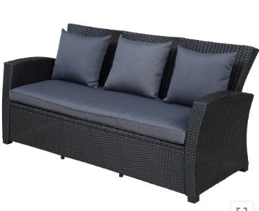 Photo 1 of 1 PCS ONLY!! Outdoor Patio Furniture Set Conversation Set Black Wicker Furniture Sofa  Dark Grey Cushions
