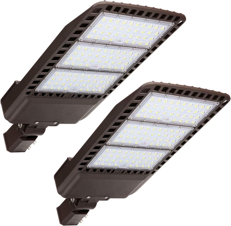 Photo 1 of 300W LED Parking Lot Light Adjustable Slip Fitter Mount 5000K 36000LM Outdoor Commercial Parking Light IP65 Waterproof Dusk to Dawn LED Shoebox Area Light with Photocell (2 Pack)
