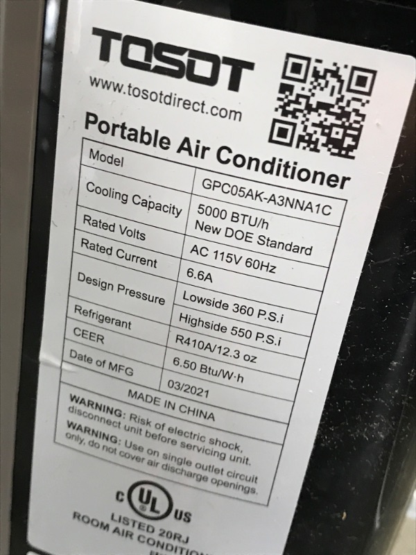 Photo 7 of MINOR DAMAGE, TOSOT 8,000 BTU(ASHRAE) 5,000 BTU (DOE) Portable Air Conditioner Quiet, Remote Control, Built-in Dehumidifier, Fan, Easy Window Installation Kit - Cool Rooms Up to 300 Square Feet
**BUSTED PEN FROM THE SIDE**
