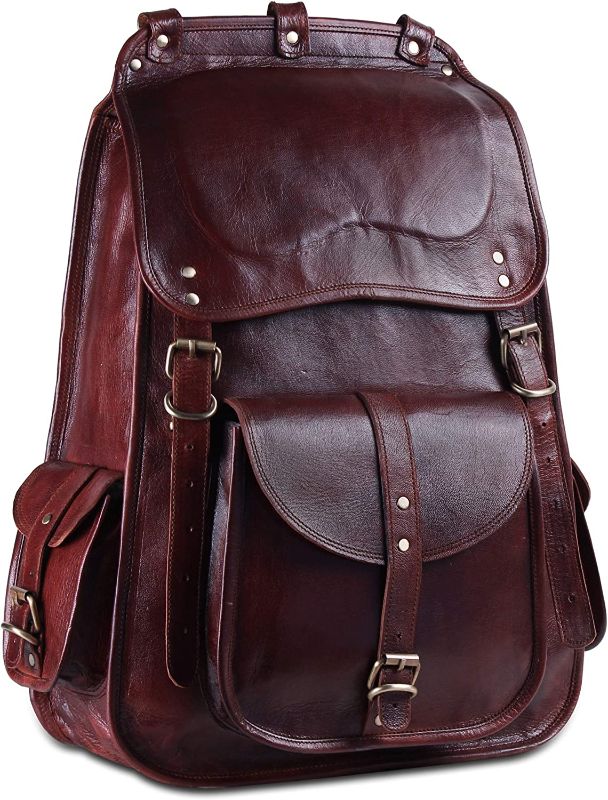 Photo 1 of Handmade World Vintage Full Grain 21 Inch Leather Laptop Large Backpack Casual Bookbag Daypack Camping Travel Rucksack Knapsack
