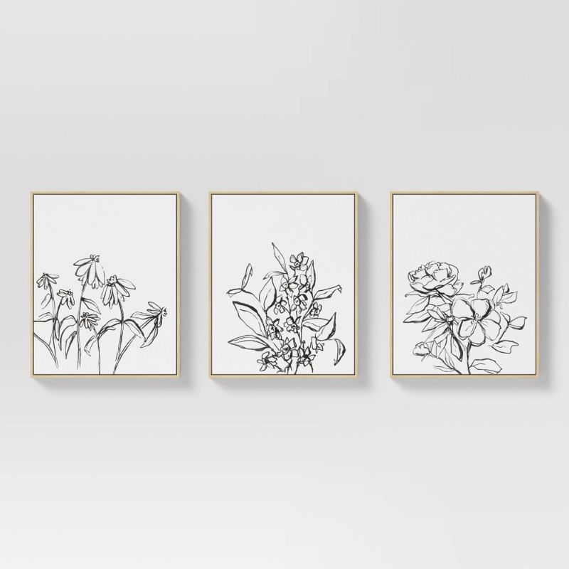 Photo 1 of (Set of 3) 16" X 20" Inky Floral Framed Canvases - Threshold™
