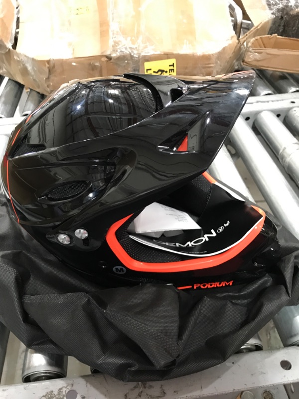 Photo 2 of Demon Podium Full Face Mountain Bike Helmet- Gloss Black/Orange (Medium)
