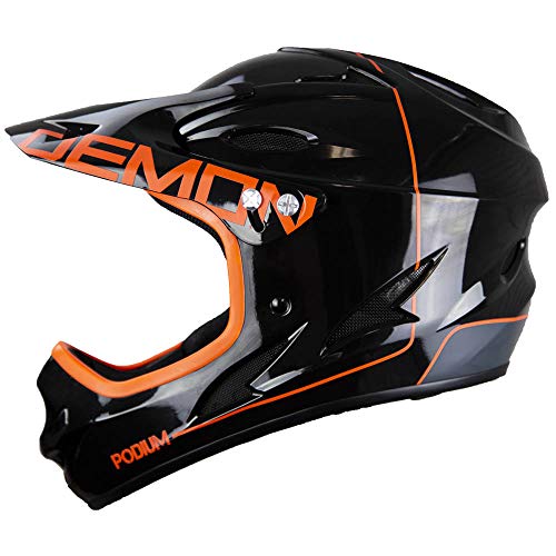 Photo 1 of Demon Podium Full Face Mountain Bike Helmet- Gloss Black/Orange (Medium)
