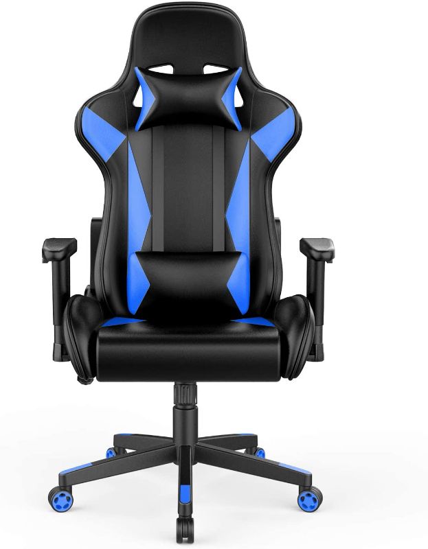 Photo 1 of Amazon Basics Gaming/Racing Style Office Chair with Removable Headrest and High Back Cushion - Blue
