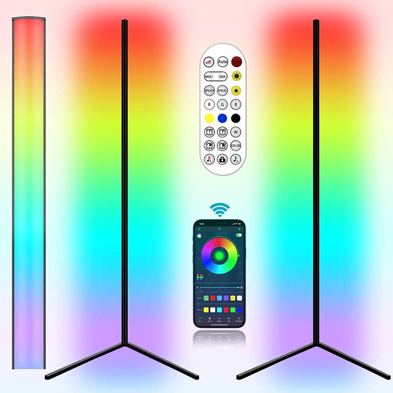 Photo 1 of 2-Pack LED Corner Floor Lamp, RGB Color Changing Standing Lamps, 22W LED Smart App Control Lighting, Dimmable Corner Lamp with Remote, Modern Style Floor Lamp