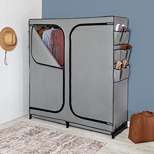 Photo 1 of Honey-Can-Do Standing Closet Systems Grey - Gray Zip Side Pocket Steel Frame Wardrobe
