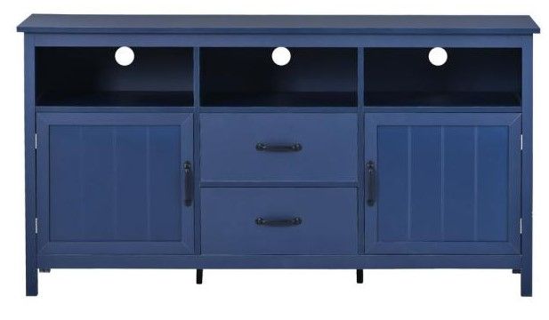 Photo 1 of 57 in. Navy Blue TV Stand Sideboard with 2 Drawers and Doors Open Cabinet with Open Shelves Fits TV's up to 68 in.
