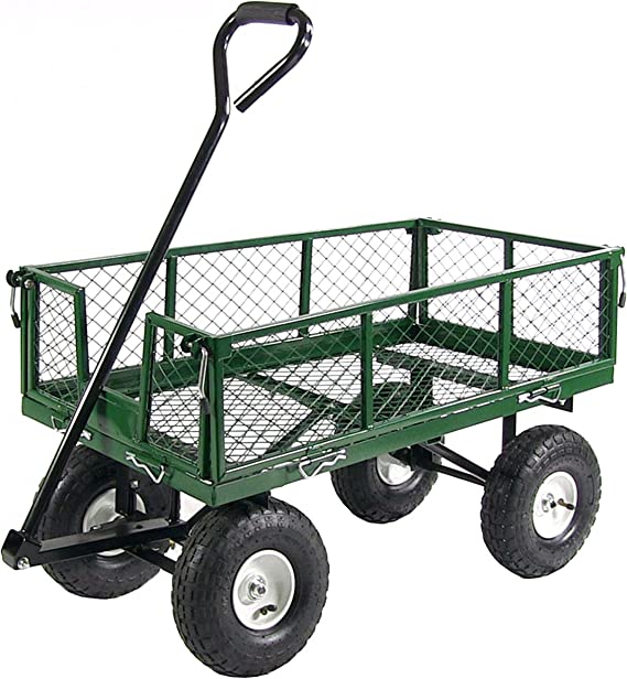 Photo 1 of  Utility Steel Garden Cart, Outdoor Lawn Wagon with Removable Sides, Heavy-Duty 400 Pound Capacity, Green