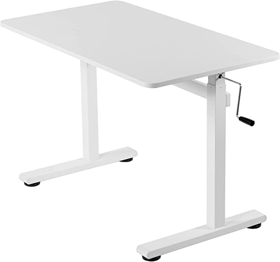 Photo 1 of VIVO Height Adjustable 43 x 24 inch Standing Desk, Hand Crank Sit Stand Home Office Workstation with Frame and Solid One-Piece Table Top, White, DESK-M43TW
