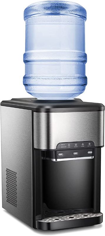 Photo 1 of  3-in-1 Water Cooler Dispenser, Top Loading Water Cooler with Built-in Ice Maker, 3 Temperatures Setting - Hot, Cold & Room Water, for Home/Office/Dormitory Use