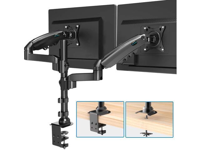 Photo 1 of HUANUO Dual Monitor Stand - Height Adjustable Gas Spring Double Arm Monitor Mount Desk Stand Fit Two 17 to 32 inch Screens with Clamp, Grommet Mounting Base, Each Arm Hold up to 19.8lbs
