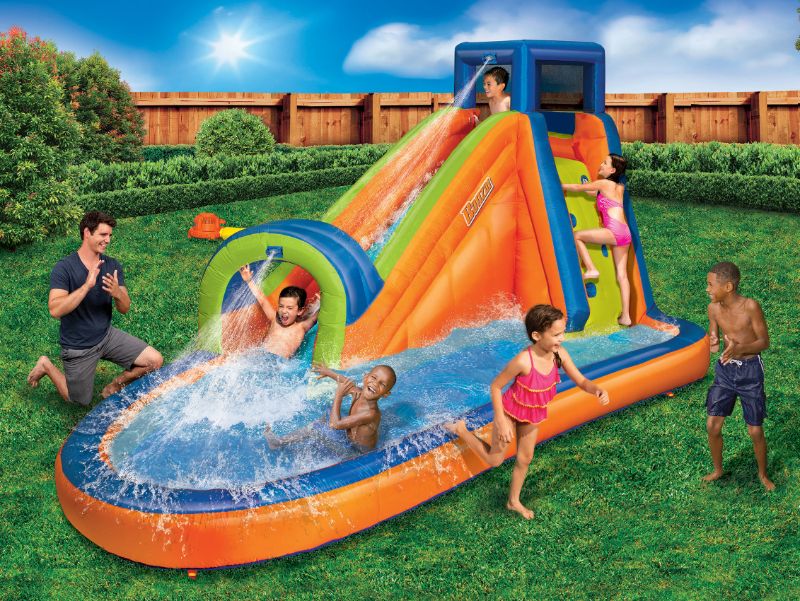 Photo 1 of Banzai Pipeline Water Park Toy Length: 14 Ft 7 in Width: 9 Ft 6 in Height: 7 Ft 11 in Inflatable Outdoor Backyard Water Slide Splash Toy
