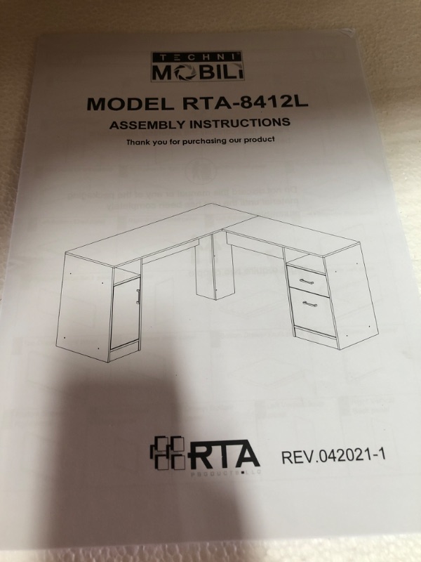 Photo 3 of *INCOMPLETE BOX 2 OF 2* Techni Mobili Functional Storage L-Shaped Computer Desk, Grey
