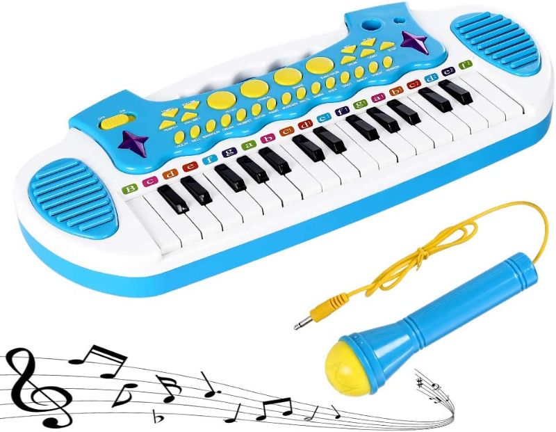 Photo 1 of Love&Mini Piano Toy Keyboard for Kids - Baby Girls Toys with 31 Keys and Microphone Musical Instrument Birthday Gift for 1 2 3 4 5 Years Old Girls and Boys (Blue)
