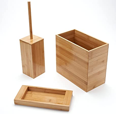 Photo 1 of A Better Way Home Products Bamboo Bathroom Trash Can Set - 3 Piece Set
