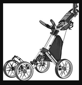 Photo 1 of CaddyTek 4 Wheel Golf Push Cart - Caddycruiser One Version 8 1-Click Folding Trolley - Lightweight, Compact Pull Caddy Cart, Easy to Open
