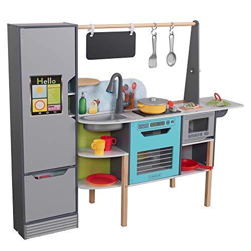 Photo 1 of KidKraft Alexa-Enabled 2-in-1 Wooden Kitchen & Market with Lights and Sounds, Interactive Foods and Games Plus 105 Accessories, Gift for Ages 3+
