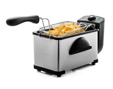 Photo 1 of Ovente Deep Fryer 2 Liter Oil Capacity Stainless Steel with Frying Basket and Lid with View Window, Powerful 1500 Watts with Adjustable Temperature Control, Cool Touch Handle, Silver FDM2201BR
