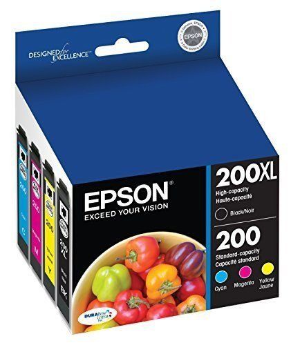 Photo 1 of Epson T200 Black High Yield and Cyan/Magenta/Yellow Standard Yield Ink Cartridge, 4/Pack (T200XL-BCS)
