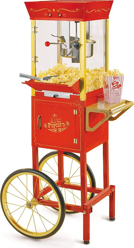 Photo 1 of **PARTS ONLY**- Nostalgia Popcorn Maker Professional Cart, 8 Oz Kettle Makes Up to 32 Cups, Vintage Movie Theater Popcorn Machine with Interior Light, Measuring Spoons and Scoop, Red

